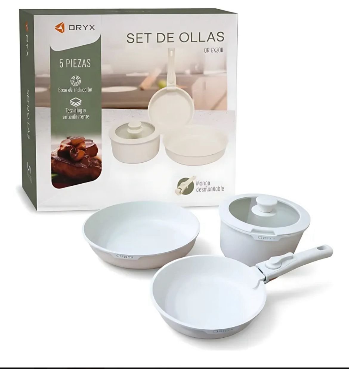 set de ollasx5 con mango intercambiable
